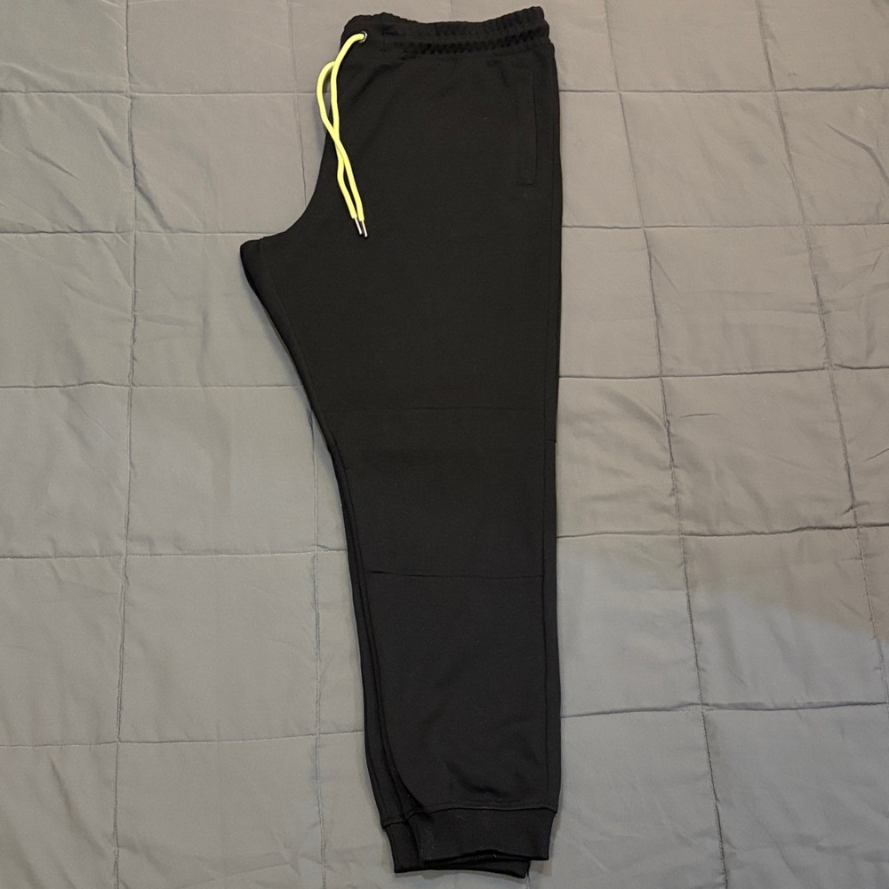 Men’s Black Jogger Pants with Neon Yellow Drawstring